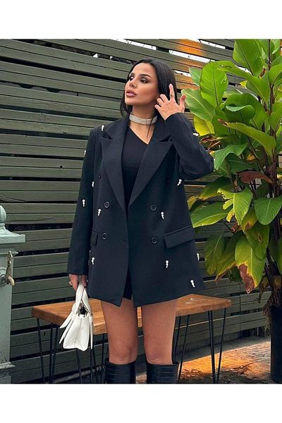 Sachistanbul Black Pearl Detailed Blazer Jacket