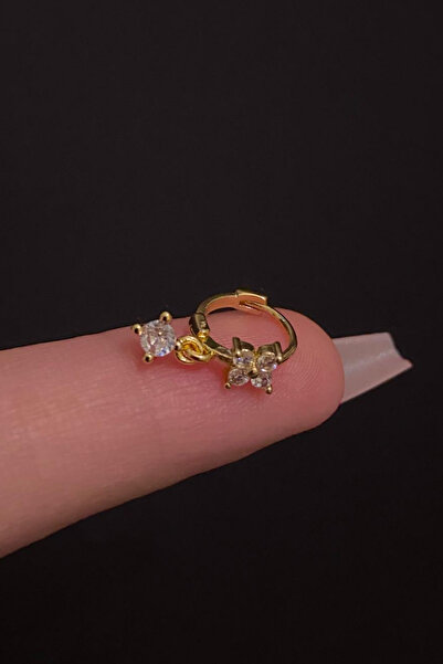 Blisse Piercing Kadın Çiçek Figürlü Sallantılı Taşlı Tragus Helix Kıkırdak Ha...