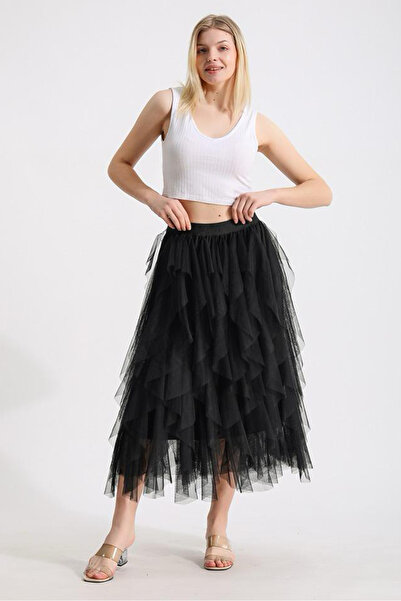 AYASOFYA OTANTIK Жіноча чорна спідниця з воланами з тюлю