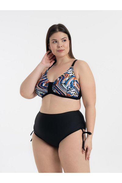AQUAVİVA Aquaviva Women's Plus Size Black Marbled Pattern Katrina Gathering High Waist Bikini Set