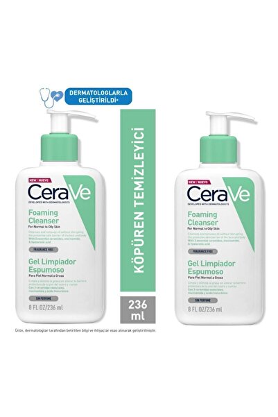 CeraVe Köpüren Temizleyici Seramid İçerikli Normal & Yağlı Ciltler Yüz Vücut 236ml 2 Adet