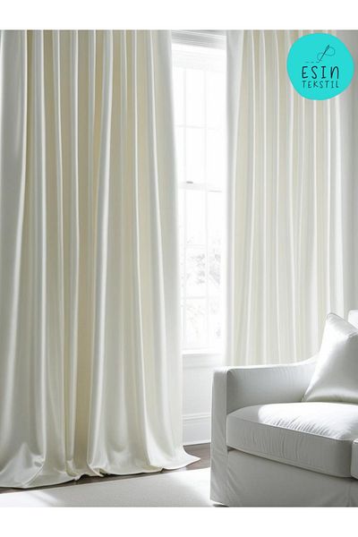 esin tekstil Special Design White Satin Curtain & Sundress - Luxury 1St Class (Every Size Available)