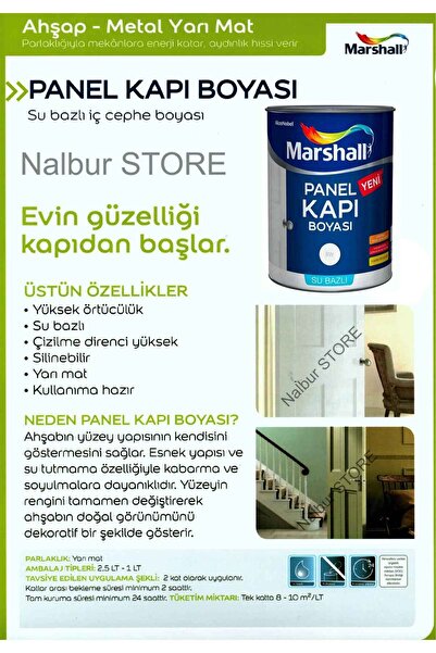 Marshall Panel Kapı Boyası Beyaz 2.5lt=3.5kg-kapılarınızın Doğal Görüntüsünü Bozmaz-mükemmel Sonuç
