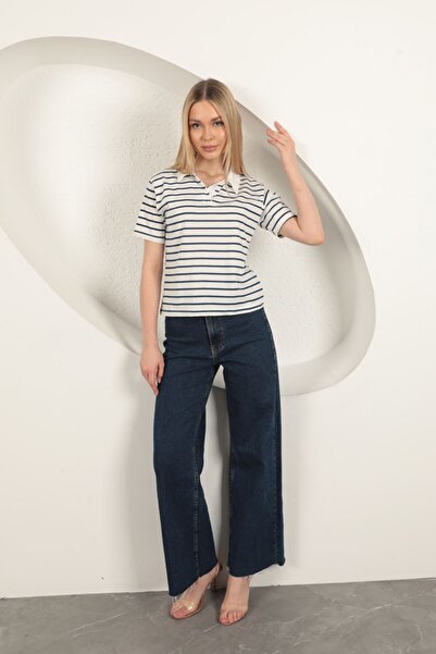 Lukas Single Jersey Striped Women's T-Shirt-Blue