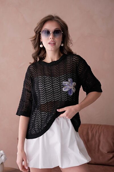 LASEL Bohem Tarz Kadın File Triko Bluz