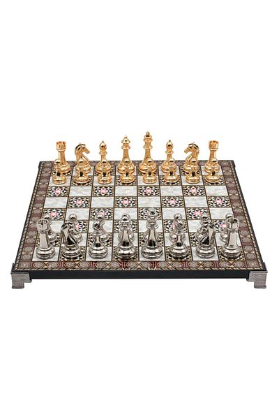 Cooper Chess 30cm Mosaic Patterned Gold Silver Metal Classic Design Chess Set Decorative Gift Chess Set