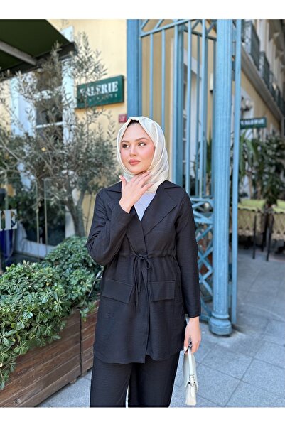 VOLT CLOTHİNG Σετ παντελόνι γυναικείο λινό μπουφάν με κορδόνι μέσης