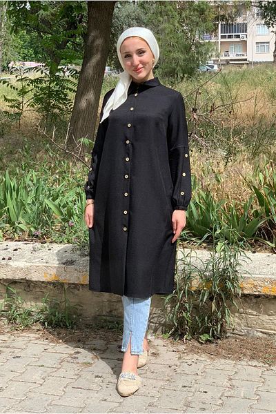 Moda Rosa 25Y7079 - Black - Buttoned Linen Shirt