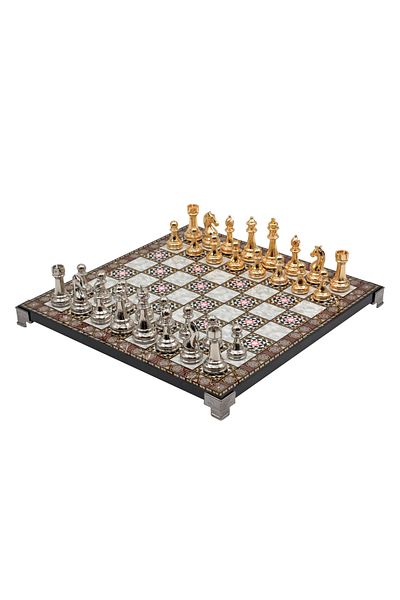 Cooper Chess 30cm Mosaic Patterned Gold Silver Metal Classic Design Chess Set Decorative Gift Chess Set