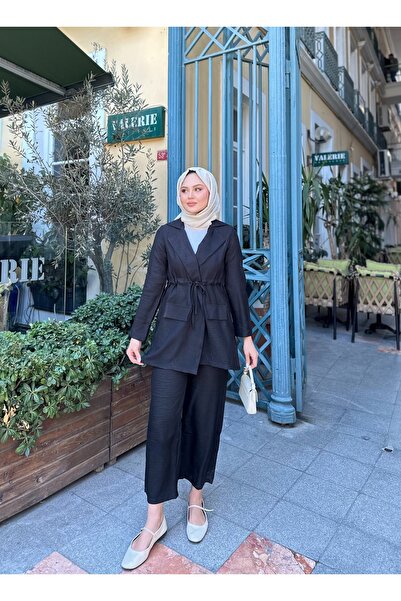 VOLT CLOTHİNG Σετ παντελόνι γυναικείο λινό μπουφάν με κορδόνι μέσης