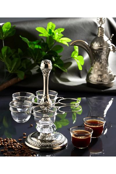 KT HOME Mirra Zamzam Set - Standing Mirra Coffee Set with Stand, Persimmon Holder, Arabian Coffee Sets