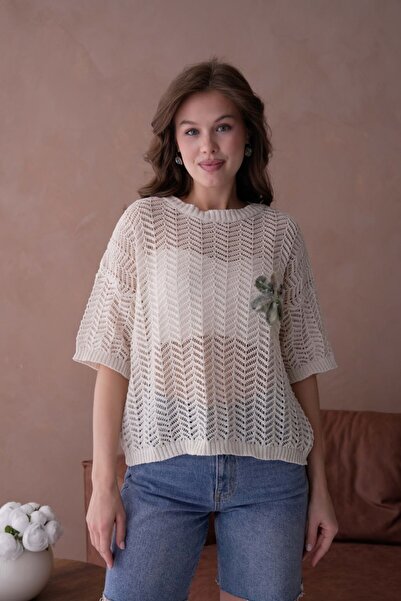 LASEL Bohem Tarz Kadın File Triko Bluz