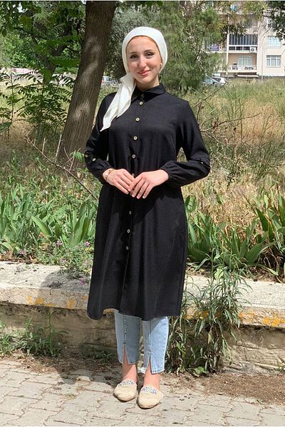 Moda Rosa 25Y7079 - Black - Buttoned Linen Shirt