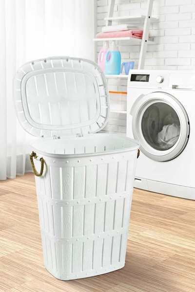 Buclee 65 Litre Bambu Desenli Çamaşır Sepeti, Halat Kulplu, Beyaz Renk