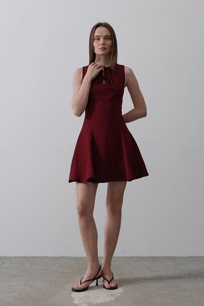 Deridün Yıldız Shoes Bow Detail Zero Sleeve Mini Dress - Burgundy