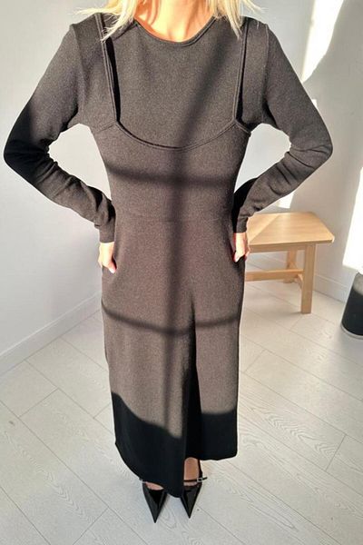 modaserdem Black Cropled Acrylic Dress