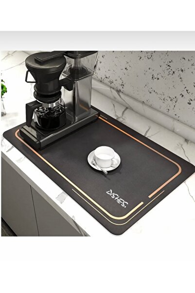 Single Bulaşık Kurutma Örtüsü Siyah Tezgah Üstü Bulaşık Matı Süper Emici 40*50