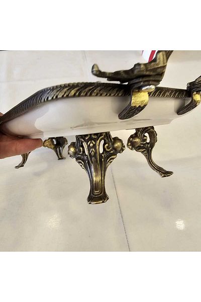 MaviDamla Dörük Edge Frame Velisi Rectangular Footed Porcelain Presentation Plate Gold Es(Condition)