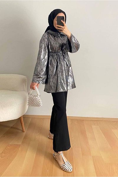 Moda Rosa 25Y3239 - Black - Shiny Printed Stylish Suit