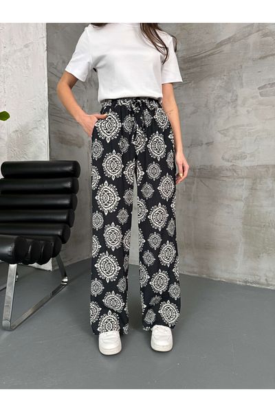 Elif Özbey Butik Black Ethnic Patterned Loose Trousers