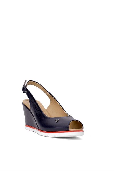 Pierre Cardin Pc-54596 Women's Genuine Leather Wedge Heel Sandals Navy Blue