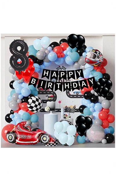 Partile Yarış Arabası Yaş Rakamlı Doğum Günü Konsepti Parti Eğlence Kutlama S...