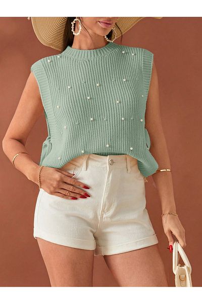 GZT TEKSTİL Women's Side Tie Pearled Knitwear Sweater