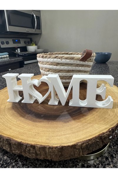 Genel Markalar HOME Yazılı Dekoratif Biblo - 22x6 cm, 3D Baskı Masaüstü Dekor, Minimalist ve Şık Tasarım
