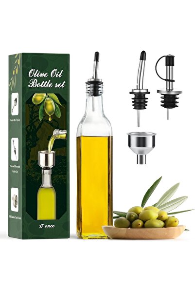 Home Zone 500ml Clear Glass Olive Oil Dispenser Bottle & Vinegar Cruet with P...