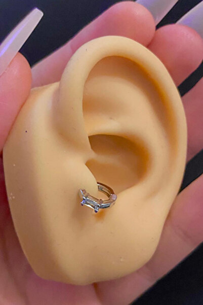 Blisse Piercing Kadın Baget Zirkon Taşlı Tragus Helix Kıkırdak Halka Çelik Pi...