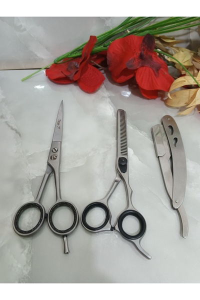 SMP Berber makası 7 inç makas 3 lü set kuaför jilet ağız