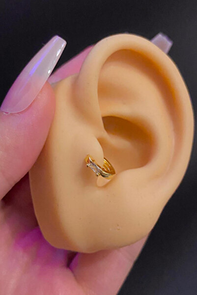 Blisse Piercing Kadın Baget Zirkon Taşlı Tragus Helix Kıkırdak Halka Çelik Pi...
