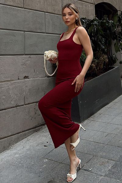 Swist Γυναικείο μίντι φόρεμα μπορντό Signa με χοντρό λουράκι Οθωμανικό