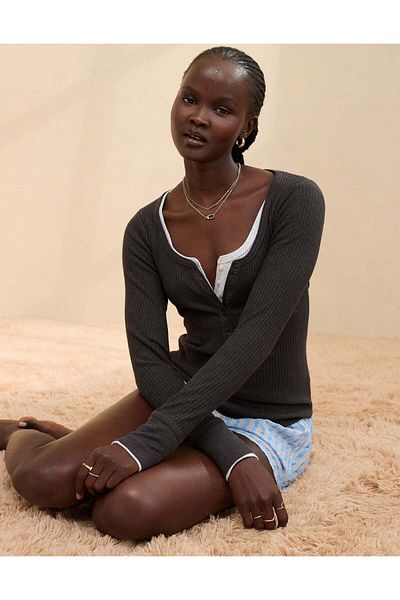 AMERICAN EAGLE Aerie Essential Henley Layering T-Shirt