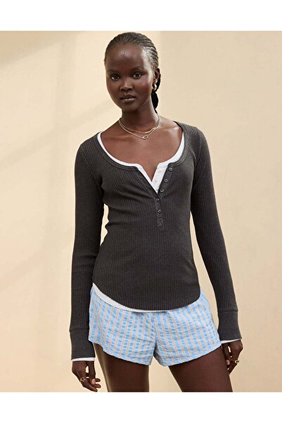 AMERICAN EAGLE Aerie Essential Henley Layering T-Shirt