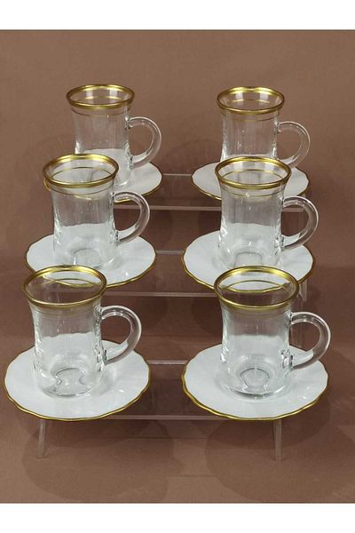 AR HOME 12 Pcs  Tea Set - Glass tea Cup With  Porcelain Saucher