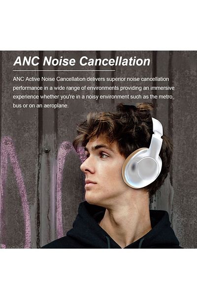 FlashHawk ANC Wireless Over-Ear Headphones with Bluetooth 5.4 and 50 Hours of Battery Life Silver/Brown