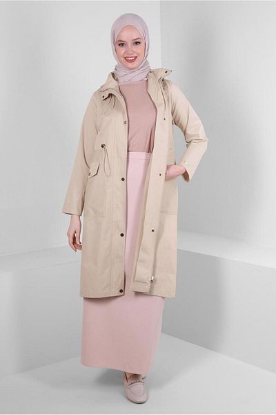 Alvina HOODED WAIST RUBBER STRING DETAILED TRENCH COAT 10762