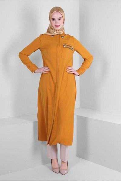 Alvina STONE PRINTED HIDDEN BUTTON LONG TUNIC 43548