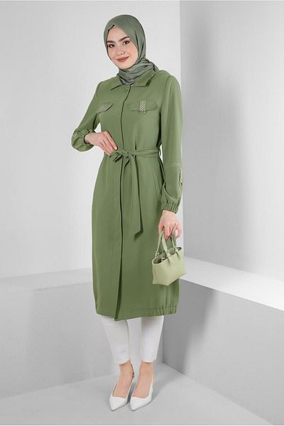 Alvina STAPLE DETAILED REMOVABLE HOODED TRENCH COAT 10745