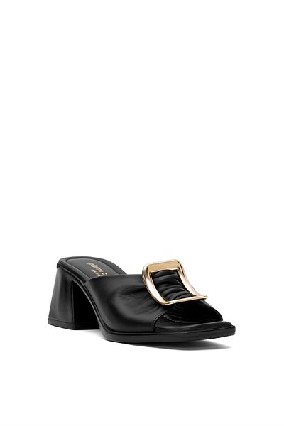 Pierre Cardin PC-54629 Γυναικείες παντόφλες με τακούνι από γνήσιο δέρμα μαύρο