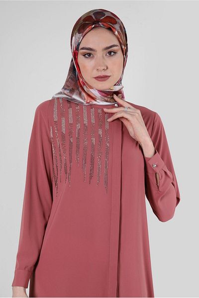 Alvina STONE EMBROIDERED LONG TUNIC WITH SIDE SLIT 43521