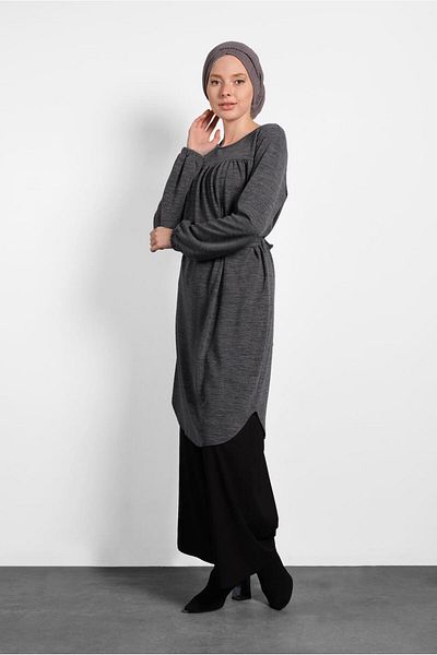 Alvina Belted Crew Neck Plain Tunic 40392