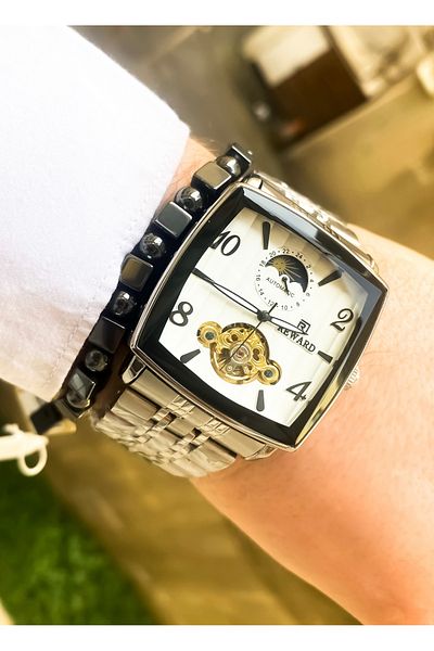 Reward Steel Automatic Silicone Cord Men's Wrist Watch Waterproof