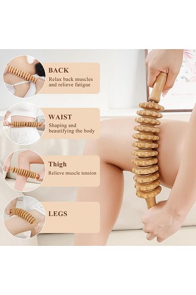fulina Wood Therapy Massage Tools 12 Roller,16.73 Inch,Muscle Tension and Body Shaping,burr-free surface