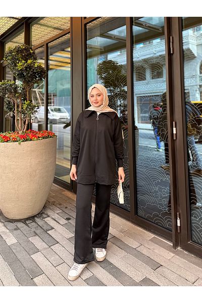 VOLT CLOTHİNG Kadın Geniş Paça Yırtmaçlı Fermuarlı Takım