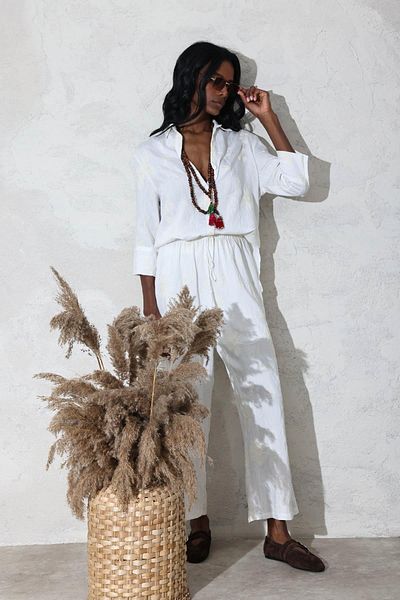 5in1Canpolat White Embroidered White Shirt-Suit 38367