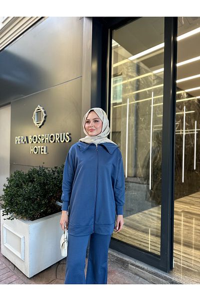 VOLT CLOTHİNG Kadın Geniş Paça Yırtmaçlı Fermuarlı Takım