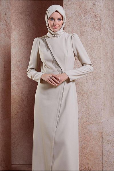 Alvina Φόρεμα Crepe Hijab - Λεπτομέρεια από πέτρα, Μοντέλο 44652