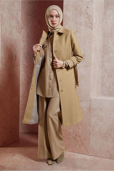 Alvina 10914 Model Belted Trench Coat
